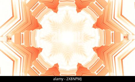 Rundtunnel mit veränderter Form in floraler Form. Bewegung. Ringe und Schichten eines beweglichen Tunnels verwandeln sich in andere Formen. Tunnel verwandelt sich in Stockfoto