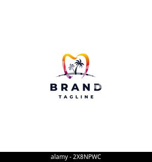 Zahnarzt-Logo-Design Mit Strandgefühl Bei Sonnenuntergang. Einfaches Dental Beach Logo-Design. Stock Vektor