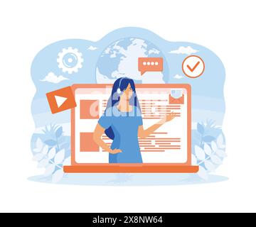 Kundenservice, Hotline für Webseite, Banner, Präsentation, Konzept sozialer Medien. Weltweiter Online-Support. Konzept des Online-Assistenten. Flach ve Stock Vektor