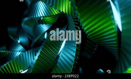 3D-Spiralverdrehung von Metalllinien. Design. Metallspirale mit verdrehten Knoten im Raum. Modell der Drehspirale mit Knoten Stockfoto