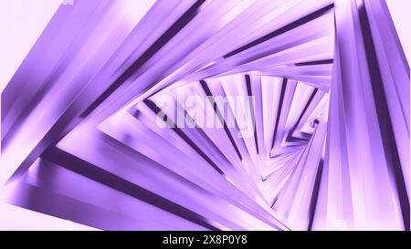 Neon-Dreieckstunnel, der sich in die Ferne bewegt. Design. Geometrischer Neon-Hintergrund, abstrakter 3D-Hintergrund mit biegsamem Dreieckskorridor. Stockfoto