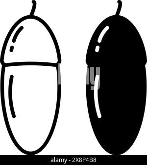 Acorn stilisierte Silhouette und Umrisse Herbstkerne im Minimalismus Logo Icon Sticker Karten Designidee isolieren EPS Vektor Poster, Banner, Broschüre, Werbetafel, Werbe- oder Preisschild, Etikettenkonzept Stock Vektor