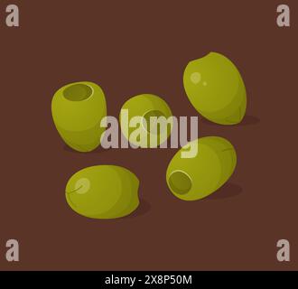 Grüne Oliven im realistischen Stil. Frisches Obst, Lebensmittelvektor-Illustration. Stock Vektor