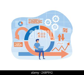 Agiles Entwicklungsentscheidungen Methodik Geschäftskonzept. Agiler Lebenszyklus für Software-Entwicklungsdiagramm. Effektive Teamarbeit für den Projektsprung Stock Vektor