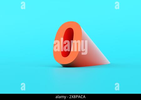 Orangefarbene Zahl Null auf blauem Hintergrund. 3D-gerenderte Zahlen für Banner, Logo-Design und Vorlagen. Stockfoto