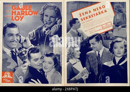 Tschechische Handelsanzeige für CLARK GIEBELKOPF JEAN HARLOW und MYRNA LOY in EHEFRAU VERSUS SEKRETÄRIN / ZENA NEBO SEKRETARKA 1936 Regisseur CLARENCE BROWN Kostümdesign Gilbert Adrian Metro Goldwyn Mayer (MGM) Stockfoto