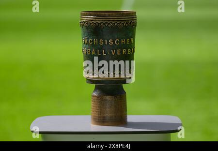 Dresden, Deutschland. Mai 2024. Fußball: Sachsen Cup, SG Dynamo Dresden - FC Erzgebirge Aue, Finale, Rudolf-Harbig-Stadion. Der Becher steht auf einem Tisch. Robert Michael/dpa/Alamy Live News Stockfoto