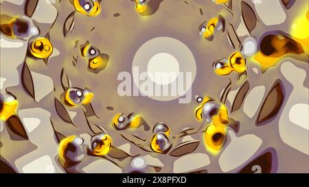 SCI fi Hintergrund mit technologischem Tunnel. Design. Winzige bunte Kugeln um die unebene Tunnelwand. Stockfoto