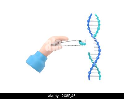 Mockup Des Symbols Für Zeichentrickgesten. Verändertes DNA-Konzept. Manipulations-DNA. Syntheseprozess. Der Arzt bearbeitet die Helix. Laborforschung.3D-Rendering auf weiß b Stockfoto