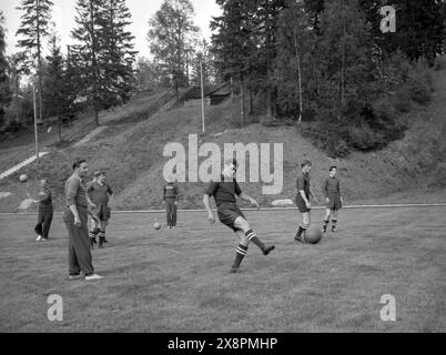 Die sowjetische Fußballnationalmannschaft trainiert im Juni 1958 in Hindås, Schweden. FIFA Fussball-Weltmeisterschaft 1958, Schweden. Foto: Kamerareportage/TT-Code 2524 Stockfoto