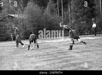 Die sowjetische Fußballnationalmannschaft trainiert im Juni 1958 in Hindås, Schweden. FIFA Fussball-Weltmeisterschaft 1958, Schweden. Foto: Kamerareportage/TT-Code 2524 Stockfoto