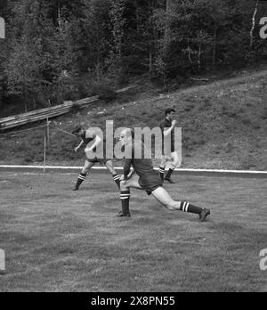 Die sowjetische Fußballnationalmannschaft trainiert im Juni 1958 in Hindås, Schweden. FIFA Fussball-Weltmeisterschaft 1958, Schweden. Foto: Kamerareportage/TT-Code 2524 Stockfoto