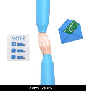 Zeichentrickgestensymbol Mockup.3D Hand, die Stimmzettel in den Wahlzettel legt. Wahlen, Abstimmung, Wahlgang, Bürgerbeteiligung an der Abstimmung Konzept.3D r Stockfoto