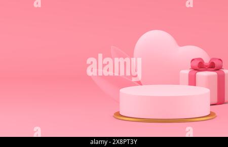 Rosa elegantes 3D Podium Podest Podest Banner mit Kopierraum Modell für kosmetische Produkte zeigen realistische Vektor-Illustration. Feminine Luxuszylinder displ Stock Vektor