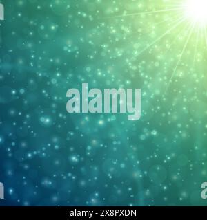 Ein lebendiger abstrakter Hintergrund mit einer Mischung aus hellgrünen und blauen Farben mit verstreuten Sternen. Stock Vektor