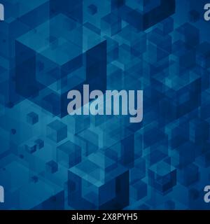 Ein blauer abstrakter Hintergrund mit verschiedenen Farbtönen von blauen Quadraten und Rechtecken, die in einem geometrischen Muster angeordnet sind. Stock Vektor