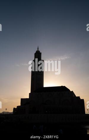 Die Hassan II.-Moschee wurde am 6. Oktober 2023 in Casablanca, Casablanca-Settat, Marokko, zum Sonnenuntergang gebracht. Die Hassan II. Moschee ist eine der großen Stockfoto