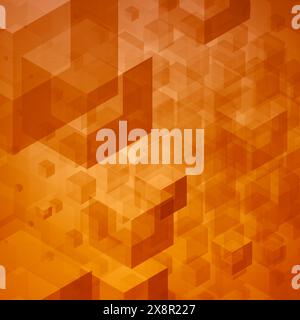 Ein oranger abstrakter Hintergrund mit verschiedenen Farbtönen von blauen Quadraten und Rechtecken, die in einem geometrischen Muster angeordnet sind. Stock Vektor