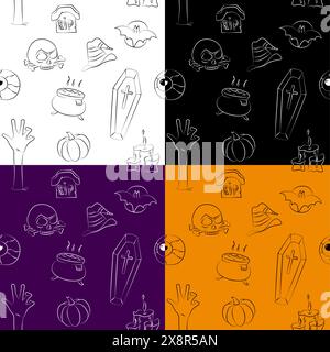 Set aus nahtlosen Mustern mit Halloween-Symbolen Stock Vektor