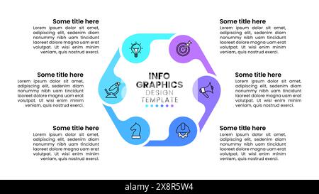 Infografik-Vorlage mit Symbolen und 6 Optionen oder Schritten. Sechskant. Kann für Workflow-Layout, Diagramm, Banner, webdesign verwendet werden. Vektorgrafik Stock Vektor