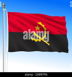 Angola, offizielle nationale winkende Flagge, afrikanisches Land, Vektorillustration Stock Vektor