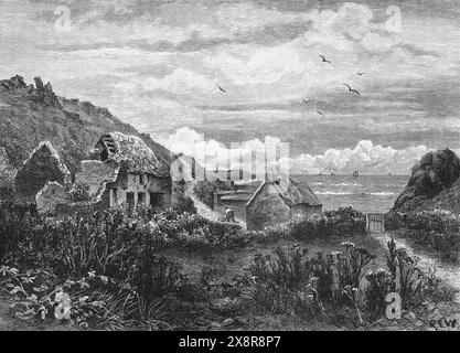Mullion Cove, Cornwall, wie es Ende des 19. Jahrhunderts anmute. Schwarz-weiß-Illustration aus unserem eigenen Land Band III, veröffentlicht bei Cassell's Stockfoto