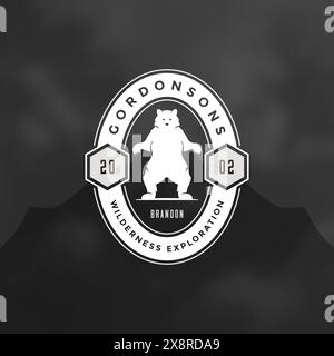 Wald Camping Logo Design Vorlage Vektor Illustration. Emblem mit Retro-Typografie in Silhouette. Stock Vektor