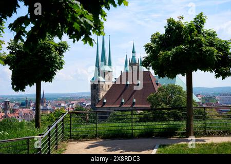 Die Zitadelle Petersberg Erfurt. Blick vom Kommandantengarten auf das Dach von St. Severi und ein Stück vom St. Marien Dom. Veröffentlichungen nur für Stockfoto