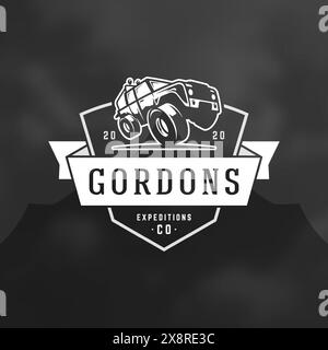 Geländewagen-Logo-Design-Vorlage Vektorillustration. Safari suv Silhouette Typografie Emblem. Stock Vektor