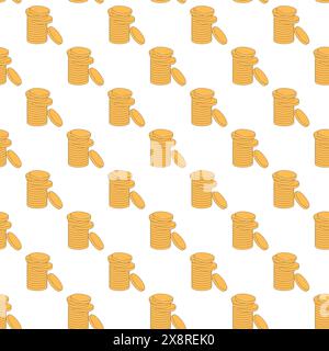 Nahtloses Muster aus gestapelten goldenen Münzen. Reichtum und Finanzstabilität endloser Hintergrund. Vektorkontur abgewickelte Illustration. Stock Vektor