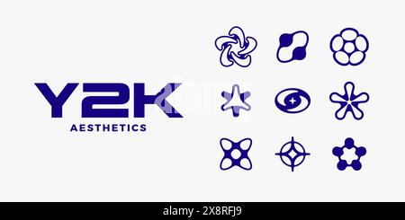 Y2K-Grafikdesign. Trendige futuristische geometrische Formen im Retro-Look. Stock Vektor