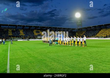 Frosinone-Fans zeigen eine Choreografie während des Fußballspiels der Serie A zwischen Frosinone Calcio und Udinese Calcio im Benito Stirpe-Stadion in Frosinone (Italien) am 26. Mai 2024. Stockfoto