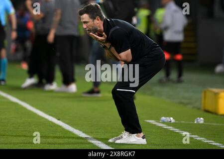 Eusebio Di Francesco, Cheftrainer von Frosinone, reagiert während des Fußballspiels der Serie A zwischen Frosinone Calcio und Udinese Calcio im Benito Stirpe-Stadion in Frosinone (Italien) am 26. Mai 2024. Stockfoto