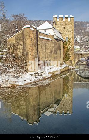 Zwingen, Zwingen BL, Laufental, Wasserschloss, Schloss, Baselland, Baselbiet, Wahrzeichen, Wasserschloss Zwingen Stockfoto
