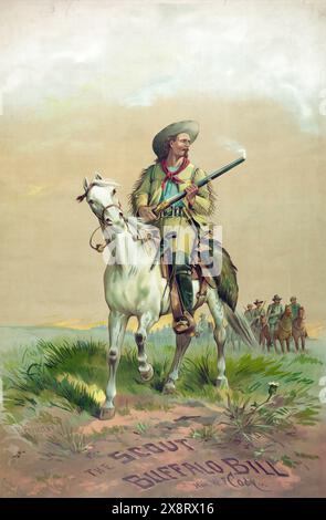 Altes amerikanisches Poster - der Pfadfinder Buffalo Bill. Ho. W.F. Cody - Kunstwerk von Paul Frenzeny, Boston & New York, um 1880 Stockfoto