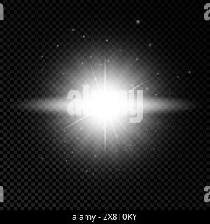 Lichteffekt von Linsenfackeln. Weiße leuchtende Lichter Starburst-Effekte mit Funkeln auf transparentem Hintergrund. Vektorabbildung Stock Vektor