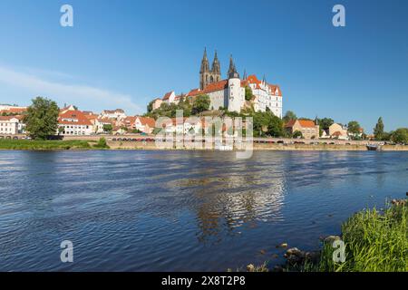 Burgberg, Albrechtsburg und Dom mit Elbe, Meißen, Sachsen, Deutschland *** Burgberg, Albrechtsburg und Dom mit Elbe, Meißen, S Stockfoto