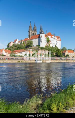 Burgberg, Albrechtsburg und Dom mit Elbe, Meißen, Sachsen, Deutschland *** Burgberg, Albrechtsburg und Dom mit Elbe, Meißen, S Stockfoto