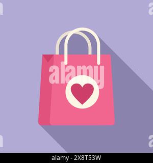 Flacher Design-Vektor einer rosa Einkaufstasche mit Herzsymbol, perfekt für Verkauf und Einzelhandel Themen Stock Vektor