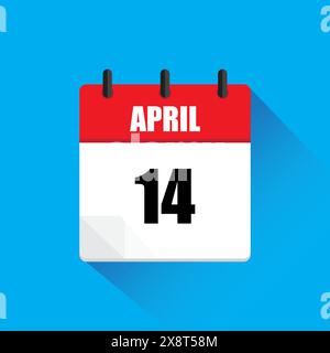 Kalendersymbol April. Datum 14. Rot und weiß. Vektordesign. Stock Vektor