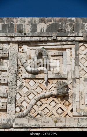 Fries, Nonnen Viereck, Uxmal Maya-archäologische Website, Yucatan, Mexiko Stockfoto