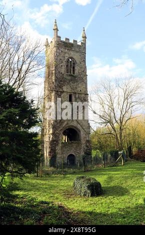 Die Ruinen der Old Kea Church, von der heute nur noch der Turm steht. Stockfoto