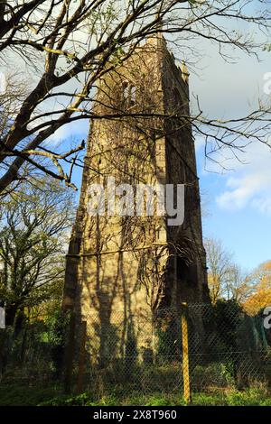 Die Ruinen der Old Kea Church, von der heute nur noch der Turm steht. Stockfoto