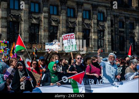 Mai, Amsterdam. Mehrere pro-palästinensische Organisationen veranstalteten eine Kundgebung während des 76. Jahrestages des Nakba-Tages im Zentrum von Amsterdam. Tausende von Menschen forderten einen Waffenstillstand im Gazastreifen, wo die Zahl der palästinensischen Todesopfer durch die laufenden israelischen Angriffe auf 34.789 gestiegen ist, berichteten die Gesundheitsbehörden in Gaza in einer Pressemitteilung. Stockfoto