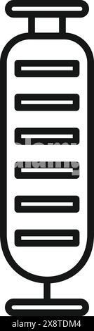 Moderne lineare Spritzensymbol-Vektor-Illustration für medizinische Gesundheit, Impfung und Apotheke mit minimalistischem Schwarz-weiß-Design, die präzise Medikamentenverabreichung und sterile Behandlung darstellt Stock Vektor