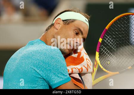 Paris, Paris, Frankreich. Mai 2024. Rafael Nadal (ESP) während des Tennis Grand Slamt of Roland Garros 2024, Tag 1, Spiel zwischen Alexander Zverev (GER) und Rafael Nadal (ESP) im Roland Garros Stadium - am 23. Mai 2024. Quelle: ZUMA Press, Inc./Alamy Live News Stockfoto