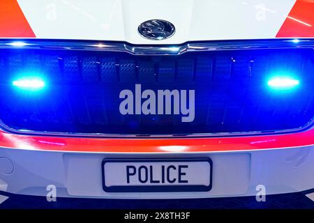 Polizeiauto elektrisches blaues Licht Stockfoto
