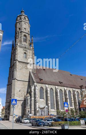 Evangelische Georgskirche mit Daniel-Kirchturm in der Altstadt, Noerdlingen, Schwaben, Bayern, Deutschland Stockfoto