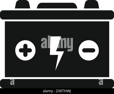 Abbildung des Batteriesymbols in der Fahrzeugbatterie in Schwarz-weiß für die Stromversorgung im Kfz-Bereich. Mit Symbol für Fahrzeugkomponenten und Stromspeicher Stock Vektor