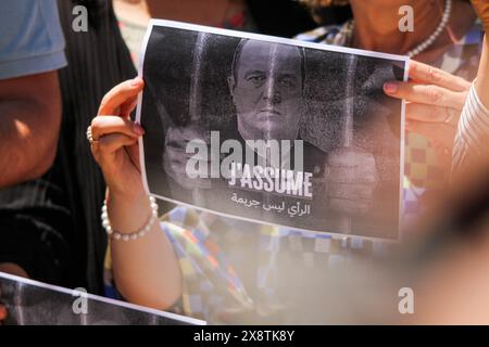 Tunis, Tunesien. 27. Mai 2024: Tunis, Tunesien. 27. Mai 2024. Tunesische Journalisten protestieren vor dem Hauptquartier des National Syndicate of Tunsian Journalists (SNJT) in Tunis, Tunesien. Quelle: ZUMA Press, Inc./Alamy Live News Stockfoto